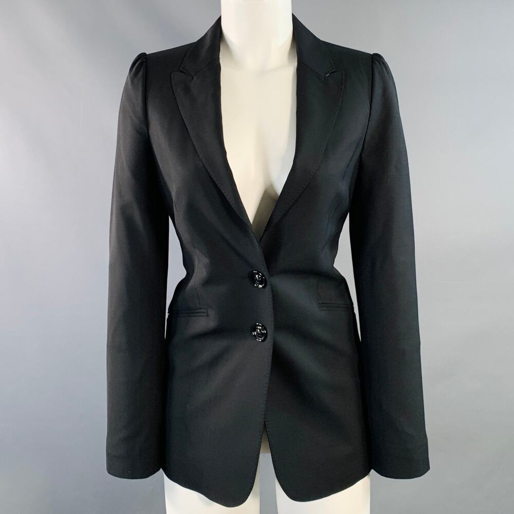 BURBERRY LONDON Size 4 Black Virgin Wool Blend Slim Fit Jacket Blazer